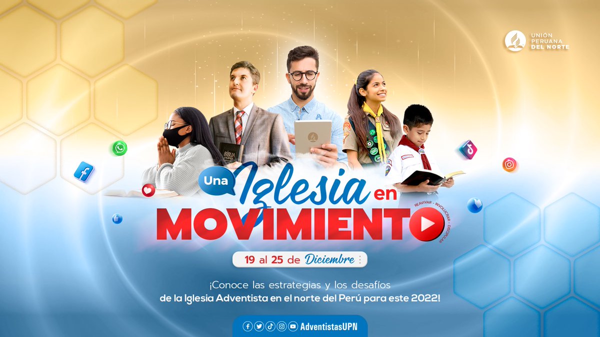 AdventistasMPN's tweet photo. 📲 Semana de #UnaIglesiaEnMovimiento 🙌 Cada día encontrarás instructivos para kids, teens y jóvenes y por la noche un Live🔴 con nuestros departamentales para conocer las estrategias de la iglesia para el 2022✨ Sigue esta campaña por las redes sociales! 📲👉 @AdventistasUPN https://t.co/jSb4EYeS0x
