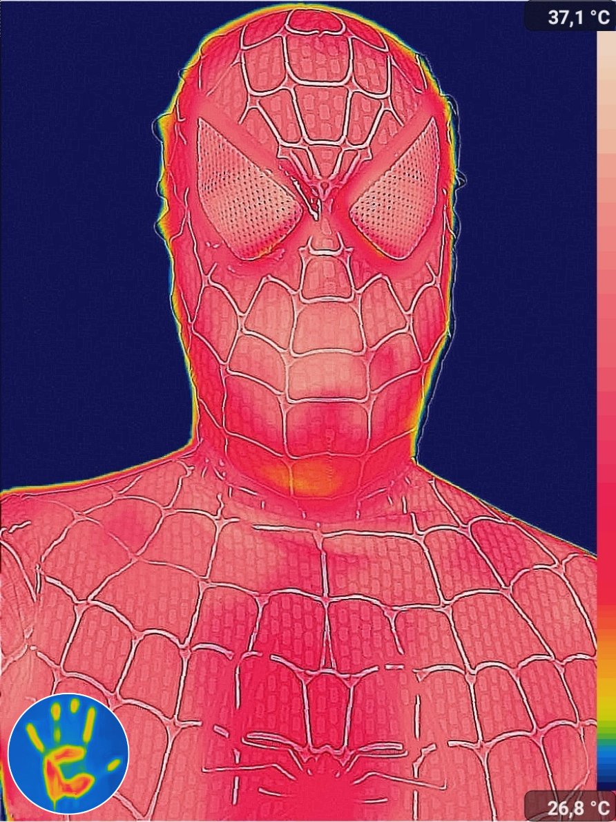 thermogramer's tweet photo. 🇬🇧 Slide for thermal print.➡️🌡

A great power comes with a high temperature.🕷🌡️

Do they think in thermal comfort when designing superheroes costumes??🦸‍♂️🧵 https://t.co/LE1XWum3ng