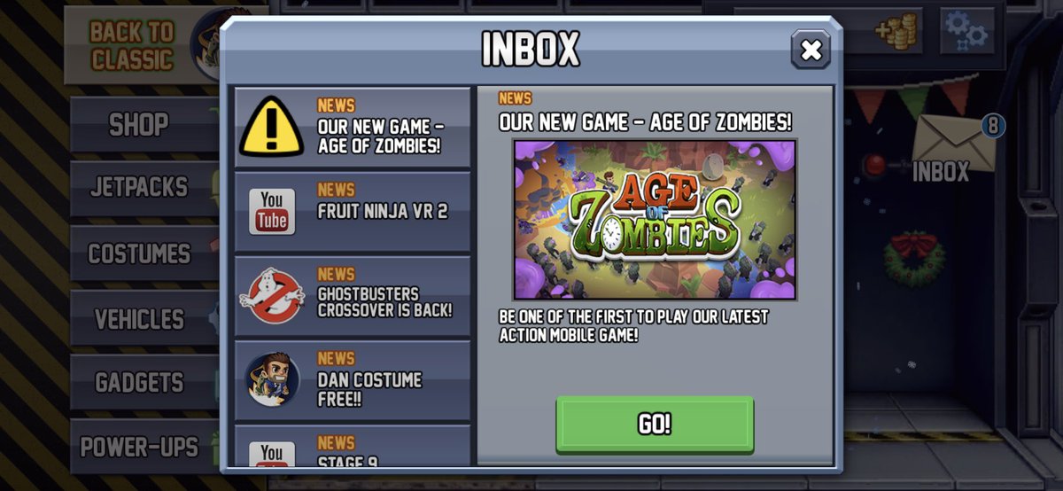 thefoster55555's tweet photo. So Halfbrick have announced their new game... Age Of Zombies? By the looks of this screenshot it may be different to the 2010 OG. But the sign-up website shows some artwork for the OG so who knows? #JetpackJoyride #AgeOfZombies #MonsterDash #BarrySteakfries https://t.co/a09i0Xe7h9
