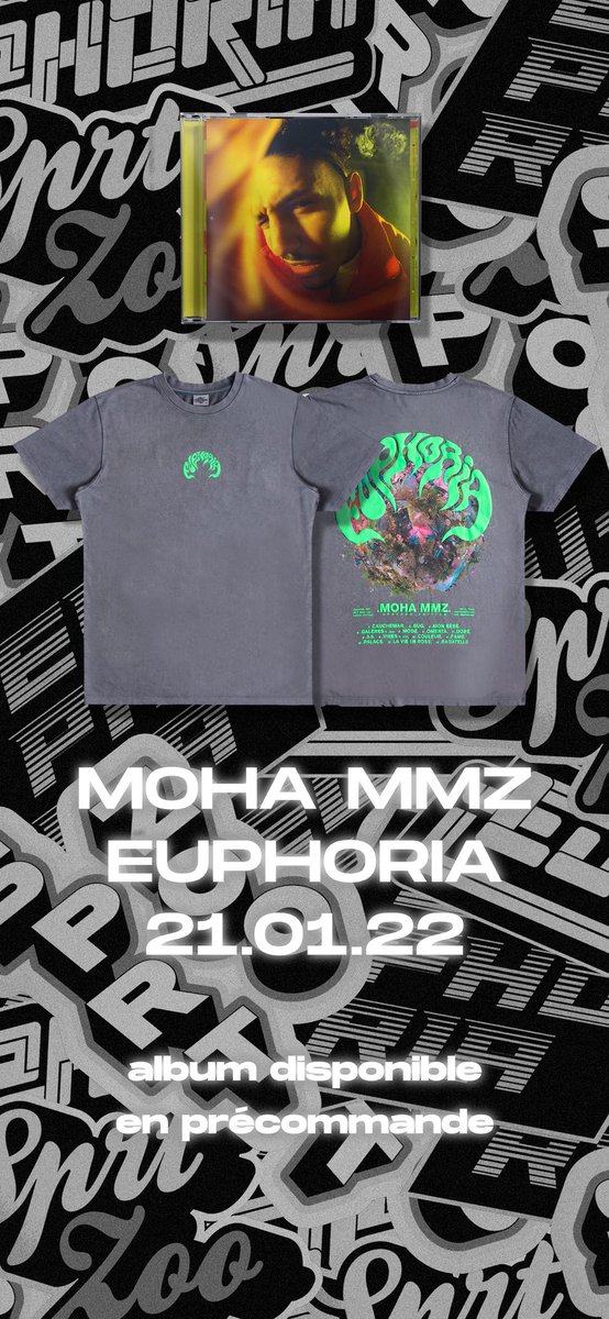 sdclick94's tweet photo. La Précommande de l’album "EUPHORIA" @moha_2mz_ est maintenant disponible! Ainsi que des packs incluant la première collection de la marque #SPRTZOO sur https://t.co/iaVtVyPRgu ! 🧲 #MohaMMZ https://t.co/9ruIIIX3ZK