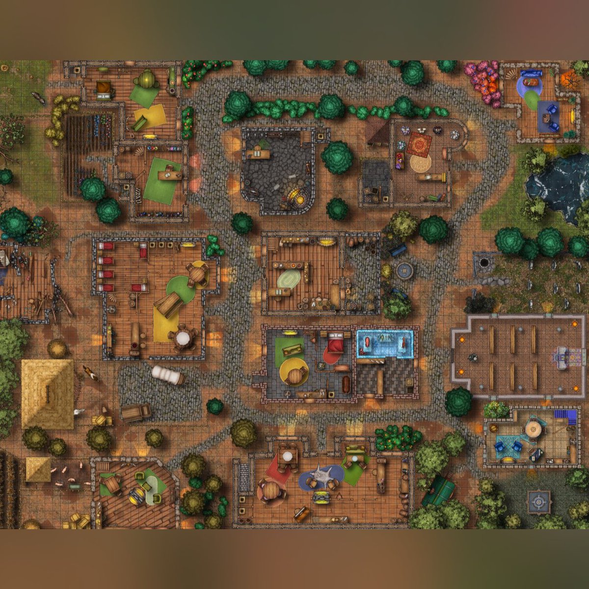 itsamapIRE's tweet image. So look what I did!I made a big map 4 a little village or town. Youve got everything you need from a butcher to a house of ill-repute and everything in between. Some buildings have a second level. It took ages but I enjoyed it! Made on  @inkarnaterpg #inkarnate #mapbuilder #dnd
