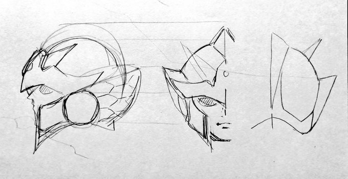 ごめん完全に脱線して騎士アムロの兜の三面図描いてた 