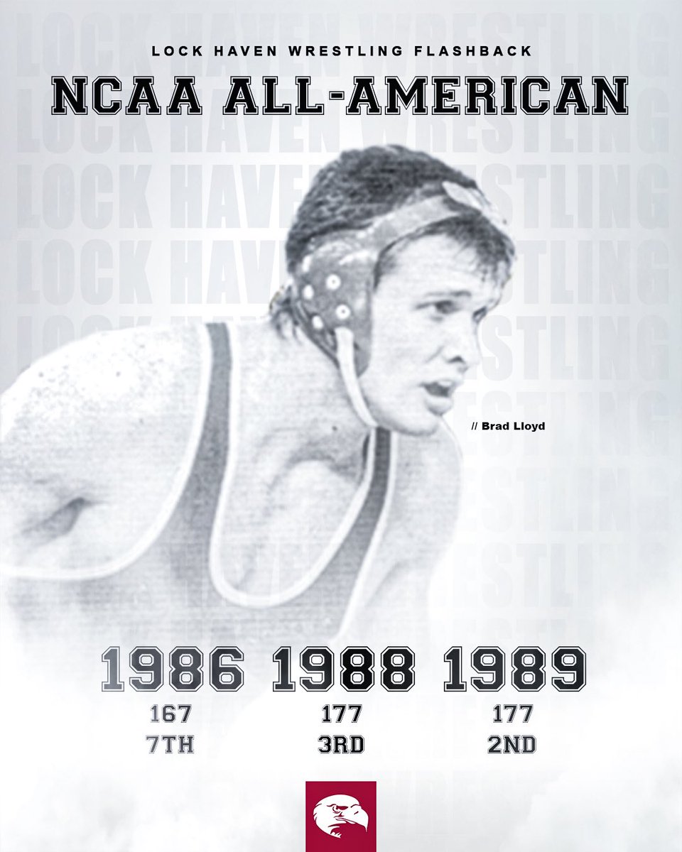 LockHavenWrstl's tweet photo. Flashback Friday 🦅 
Brad Lloyd 
A 1989 LHU graduate who finished his career with a record of 146-25-2.He holds the school record for most wins. Under his belt he has a 3x NCAA All American (‘86,’88,’89) 3x PSAC Champion and the winner of the EWL title in 1989

#Legacy #Tradition https://t.co/jFa2MWo2Xg