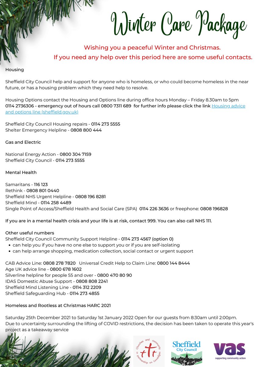 Together with <a href="/terminus_the/">The Terminus</a> &amp; <a href="/SheffCouncil/">Sheffield City Council</a>, we’ve collated a little list of useful contacts if you need any help over this holiday period👇

We wish you a peaceful winter and a fantastic break! 🎄