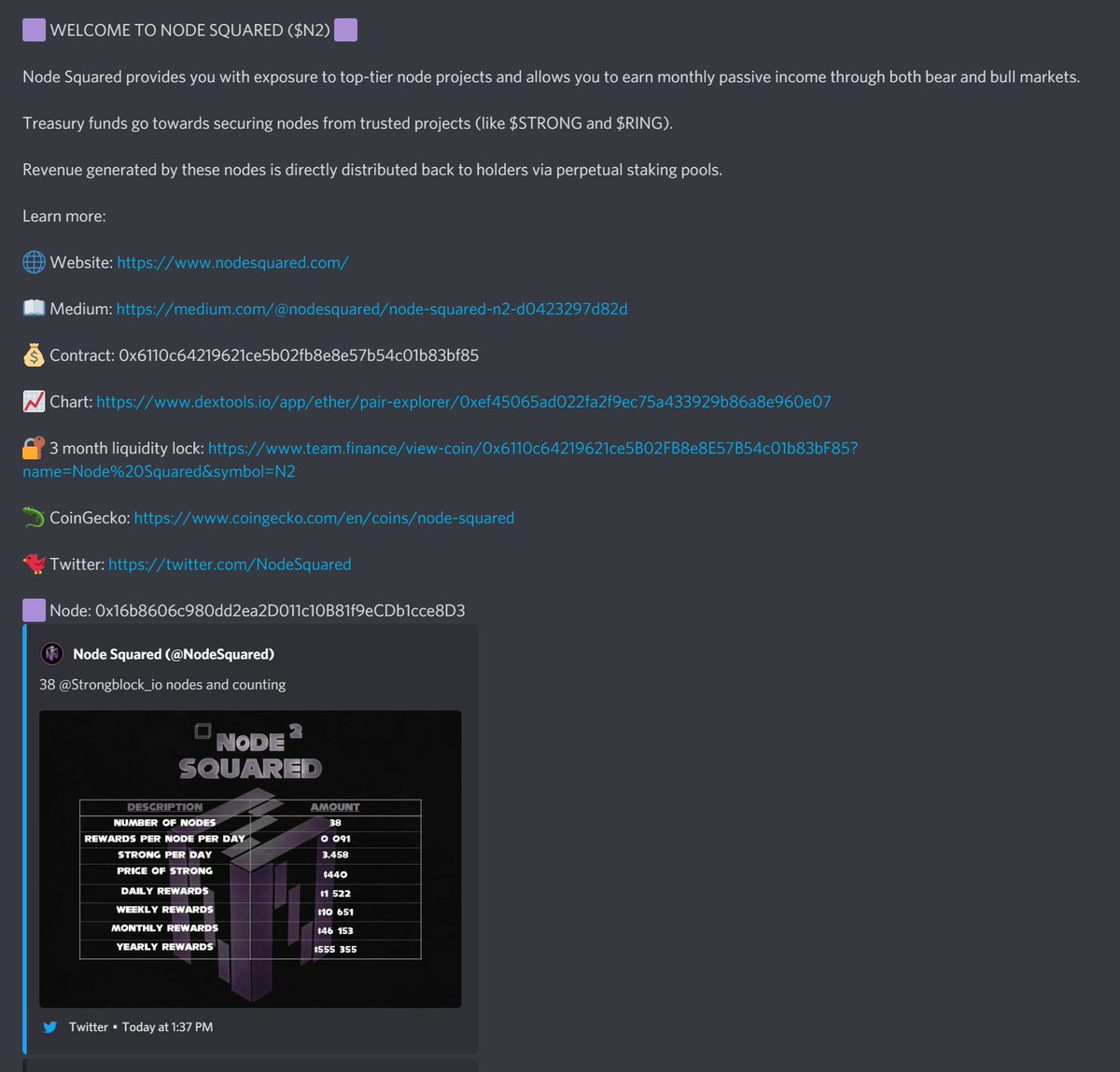 TheCoffeeBlock's tweet photo. Node Squared.  $N2.  1.8M MC.

Complete stealth launch.  

N2 will be investing in all types of nodes and reflecting profits back to you.  No Claims.  You are not locking in and losing money up front or buying nodes direct.  Enter and Exit whenever.  Farmed.

Degen High Risk ATM. https://t.co/014OFvcY7L