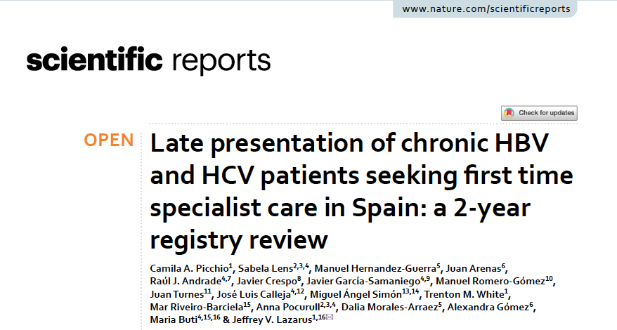 Late presentation, including with irreversible liver damage, to viral hepatitis specialist care is frequent in Spain, despite being a country with unrestricted treatment access.¡We need to look for viral hepatitis¡
<a href="/JVLazarus/">Jeffrey V. Lazarus</a> <a href="/DrJLCalleja/">Jose Luis Calleja</a> <a href="/sepdigestiva/">Sociedad Española de Patología Digestiva (SEPD)</a> <a href="/AEEHLiver/">Asociación Española para el Estudio del Hígado</a> <a href="/cerohepatitis/">AEHVE</a>