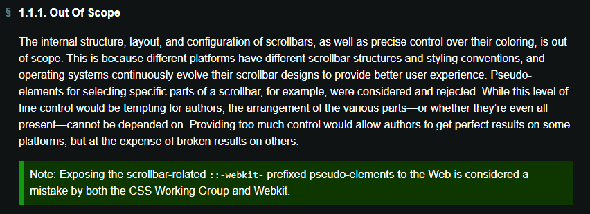 ibbitzzz's tweet photo. What makes this funnier is that the W3C, the CSS Working Group, and WebKit have all acknowledged that exposing the pseudo-elements pattern was "considered a mistake". But since dropping them would break sites, it will likely continue to be supported. https://t.co/lP1sPqJ8I8