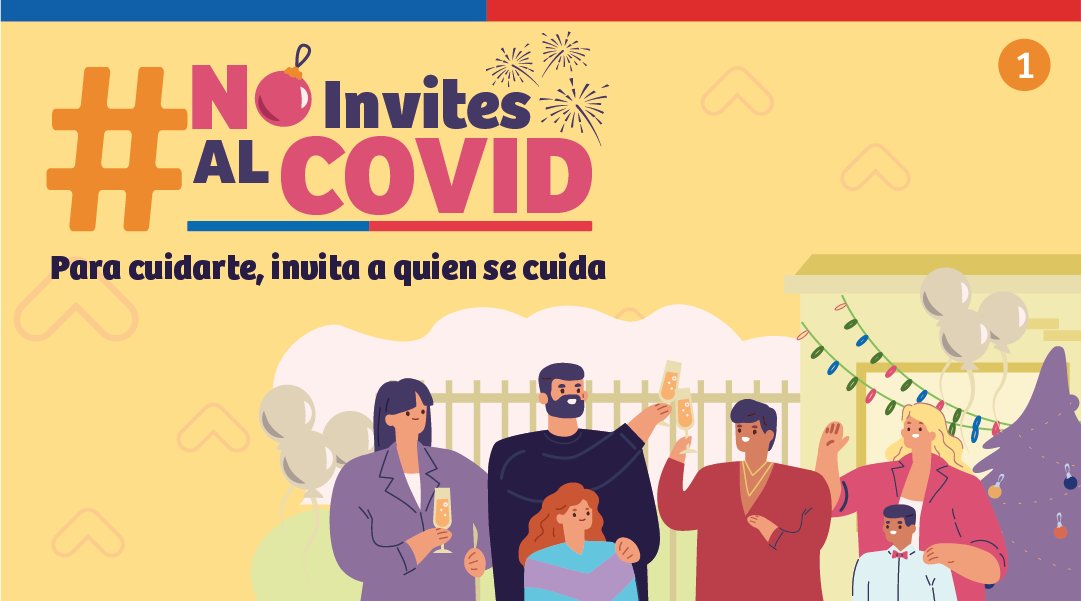 GobiernodeChile's tweet photo. En estas fiestas de fin de año, ¡#NoInvitesAlCovid! 🙅🏻‍♀️🦠 La pandemia aún no termina y es importante que celebremos de manera segura, siguiendo todas las medidas de autocuidado, aforos y recomendaciones para cuidar nuestra salud y la de quienes queremos 🙏🏻 ¡Sigue estos consejos! https://t.co/mFvBNxqHxm
