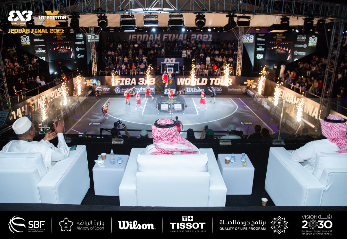 sbfksa's tweet photo. معالي نائب وزير الرياضة الأستاذ بدر بن عبدالرحمن القاضي يشهد نهائيات الجولة العالمية للأبطال لكرة السلة 3x3 رفقة رئيس الاتحاد السعودي لكرة السلة الدكتور غسان طاشكندي 
#3x3WTJeddah
#FIBA3x3
#3x3WT
@FIBA3x3
 
@kaec_saudi
 
#جدة_3x3
#برنامج_جودة_الحياة https://t.co/AllYAtbRAN