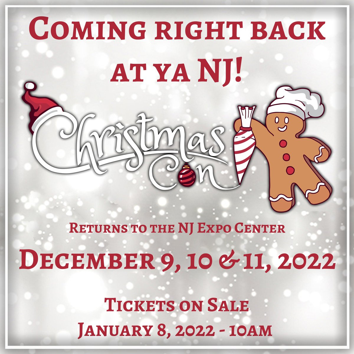 Thats4Ent's tweet photo. 😍 New Jersey, we’re coming right back at ya!  Christmas Con will return to the NJ Expo Center December 9, 10 &amp; 11, 2022.  Tickets will go on sale January 8, 2022 at 10am!

🤩 We had so much fun this year with all of you, we can’t wait to do it all again!

🎄Merry Christmas Con! https://t.co/JGQ2BvO3Ks