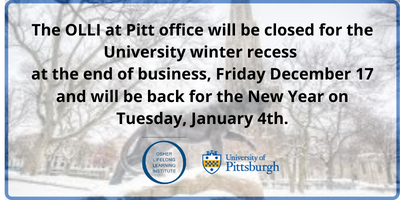 PittOsher's tweet photo. The #OLLIatPitt office is closed for Winter recess! We will see you next year! https://t.co/5Fq02FJ7QG