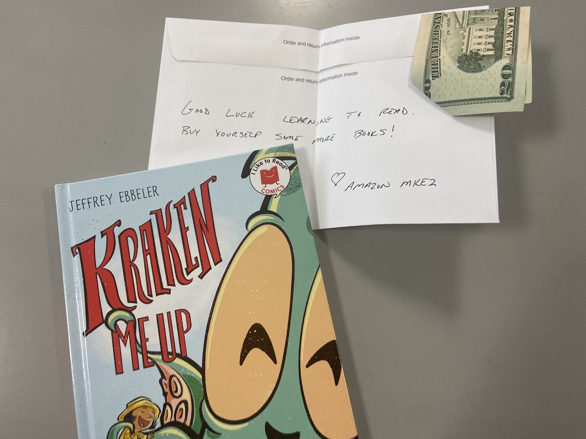 MrsWakeReads's tweet photo. Ordered some last minute books from @amazon for our annual #MockGeisel exploration and this was tucked inside a book. This gesture means more than the person that sent it our way knows! Thank you “Amazon MKE2”!!! Our hearts are full and our readers are GRATEFUL! https://t.co/Mw6Ni4PuNx
