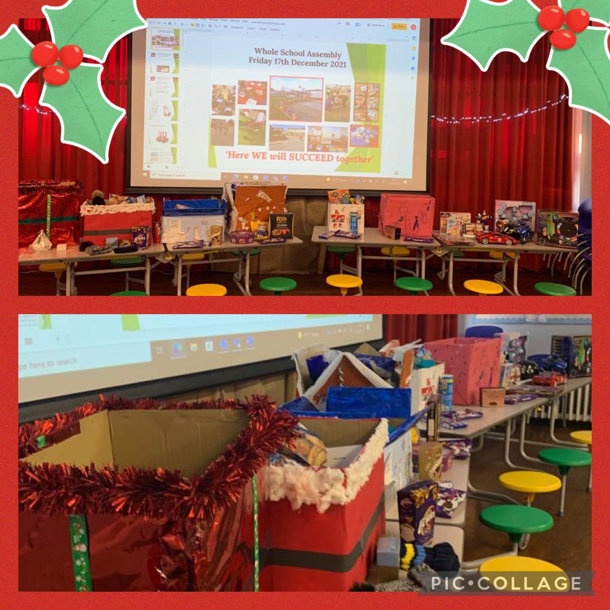 holyfamilyrc1's tweet photo. The amazing pupils and families of @holyfamilyrc1 donated items to create 6 Christmas hampers. These were raffled off and raised an amazing £434 for St Vincent de Paul, a Catholic charity that  tackles poverty and disadvantage by giving practical assistance to people in need. https://t.co/T78ufrq1JE