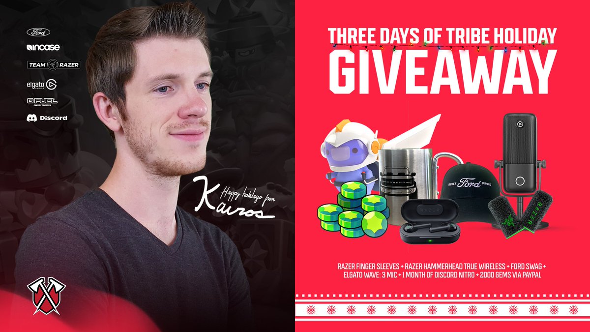 KairosTime's tweet image. 3 Days of Tribe Holiday Giveaways!!!

Rules:
- Retweet
- Follow me &amp;amp; 
@TribeGaming
 
- Get HYPED!

Win: Razer + Elgato Stocking Stuffer + 2000 Gems via Paypal ($100)

LET&apos;S GOOOOO!!!