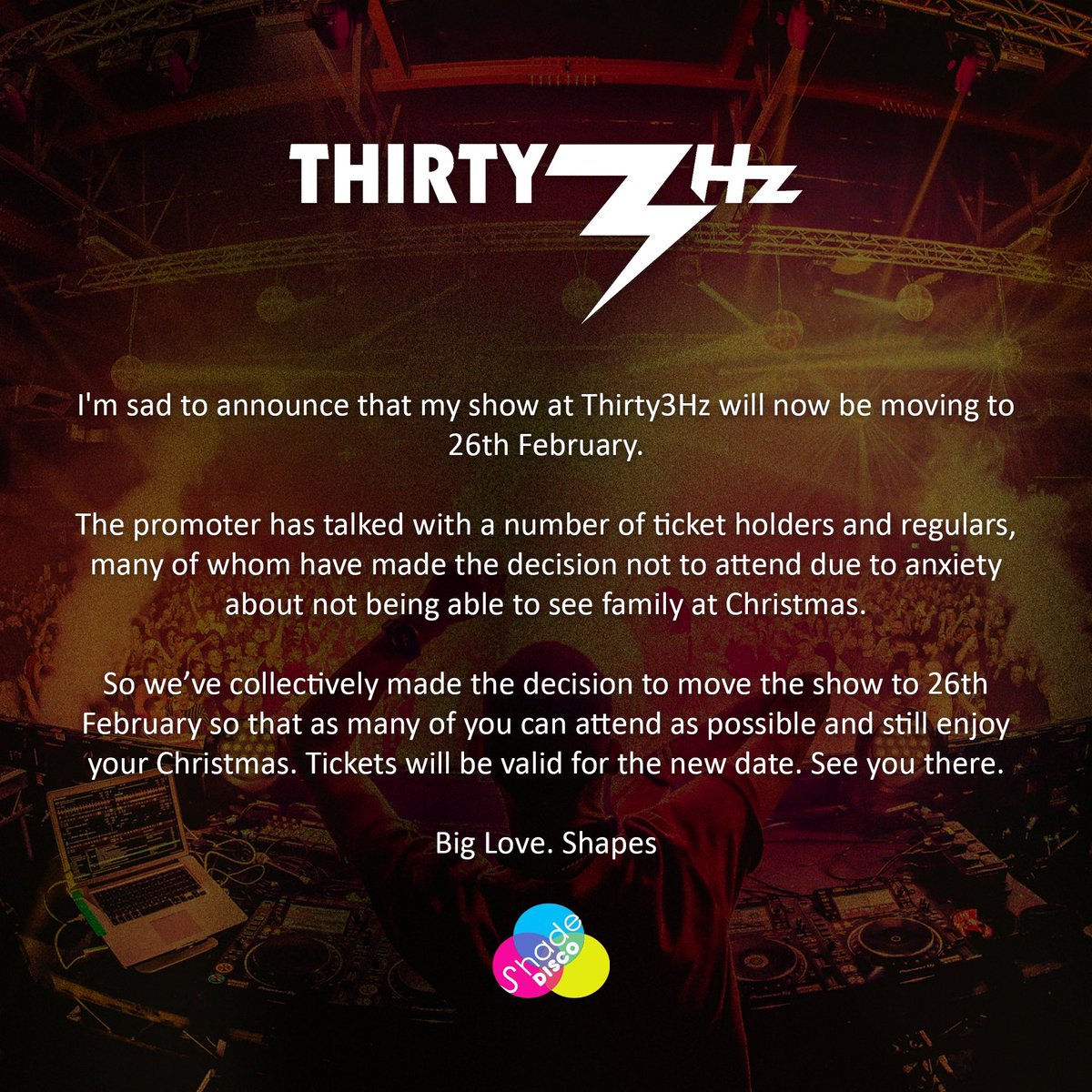 🚨 Announcement 😞
<a href="/ShadeMusicUK/">Shade Music</a> <a href="/33HzGuildford/">Thirty3Hz</a>
