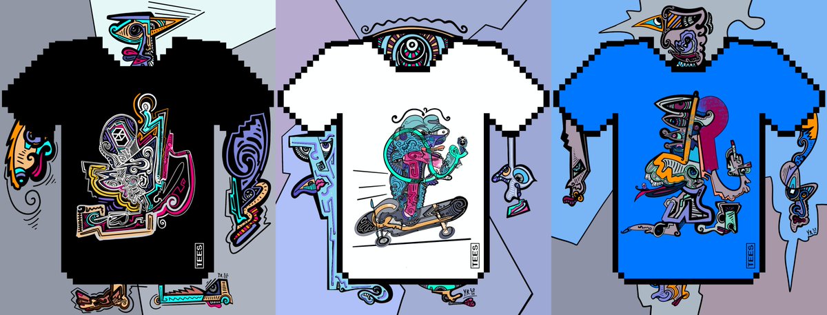 OfficialNFTees's tweet image. We are STOKED to kick off our partnership with @clokkworky with the release of these three 1/1 #ClokkyTees!

FOUR-IN-ONE: 
1⃣ Main Clokky motive NFT in his collection
2⃣ Signed Physical 
3⃣ NFTee 
4⃣ Replica tee

Sunday: @tombheads 
Monday: @paint_swap