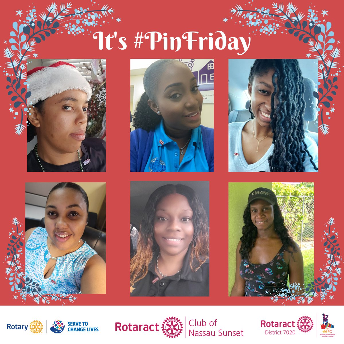 RCNassauSunset's tweet photo. ✨We Made It Rota-Fam!✨ 

Thank God it's #EpicFriday 💃🎊🥂 

Here at The Rotaract Club of Nassau Sunset we celebrate each and every #PinFriday displaying our club pride. 

Take a look as we captured some of our members displaying their Club pins 📸 https://t.co/9kjZBQgD8r