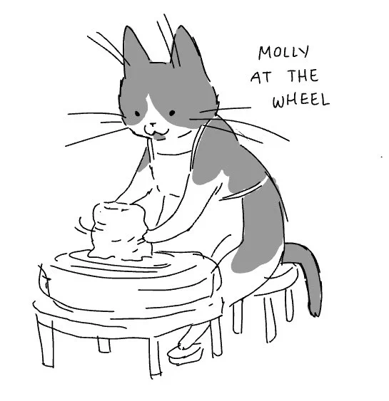 a drawing of my cat if she made ceramics 🐱 