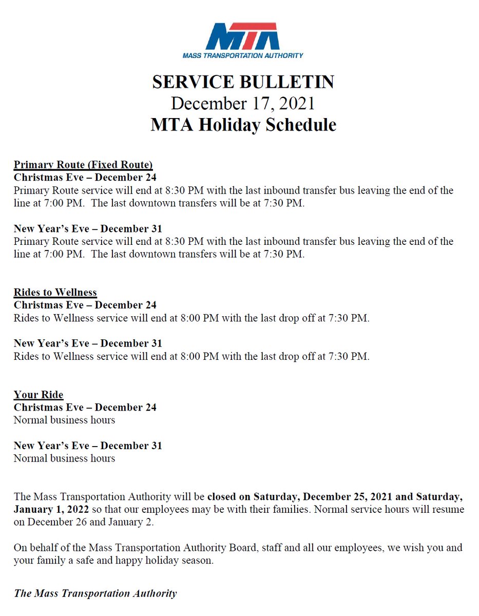 Mta Thanksgiving Day Schedule 2022 Mta Flint (@Mtaflint) / Twitter