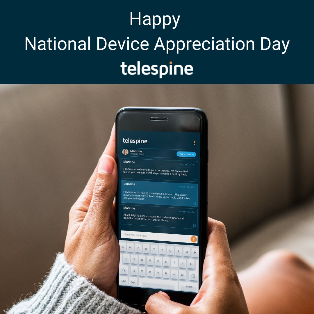Telespine's tweet photo. December 17th is #NationalDeviceAppreciationDay! 

Access to top-quality musculoskeletal care at a push of a button through a phone, laptop, or other device has made a huge positive impact on those in need. Receiving care in the comfort of one's own space is life-changing. https://t.co/5zWIZLRnnP