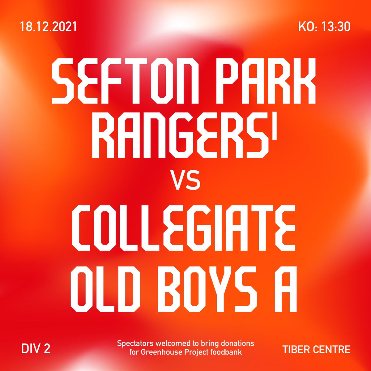 Last game of the year for the Oranje tomorrow as we look to head into the winter break with 3 points 

As always your support would be welcomed and we will take foodbank donations for the 13.30 KO at Tiber 

Fail we may, sail we must 🧡

#ForzaSPR