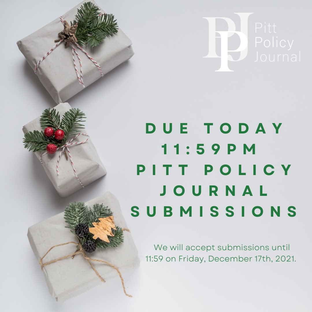 PittPolicy's tweet image. Hope you all did great in finals ! Don’t forget we will accept submission until 11:59 pm TODAY!

We welcome the submission of policy briefs (up to 1,500 words) and research papers (up to 5,000 words).We are also accepting submissions of short-form articles (up to 1,000 words)