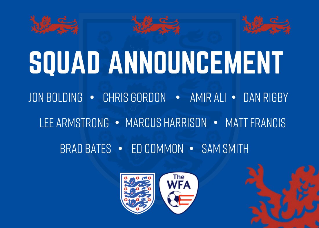 We're delighted to announce the England Squad for the upcoming training camp at the Lilleshall National Sports Centre.

We would like to extend a huge congratulations to Dan Rigby, Lee Armstrong and Amir Ali for their call ups to the England senior side 🦁🏴󠁧󠁢󠁥󠁮󠁧󠁿

#PowerchairFootball