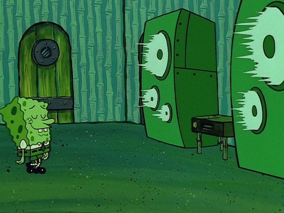 Spongebob listening to blasting music on speakers : r