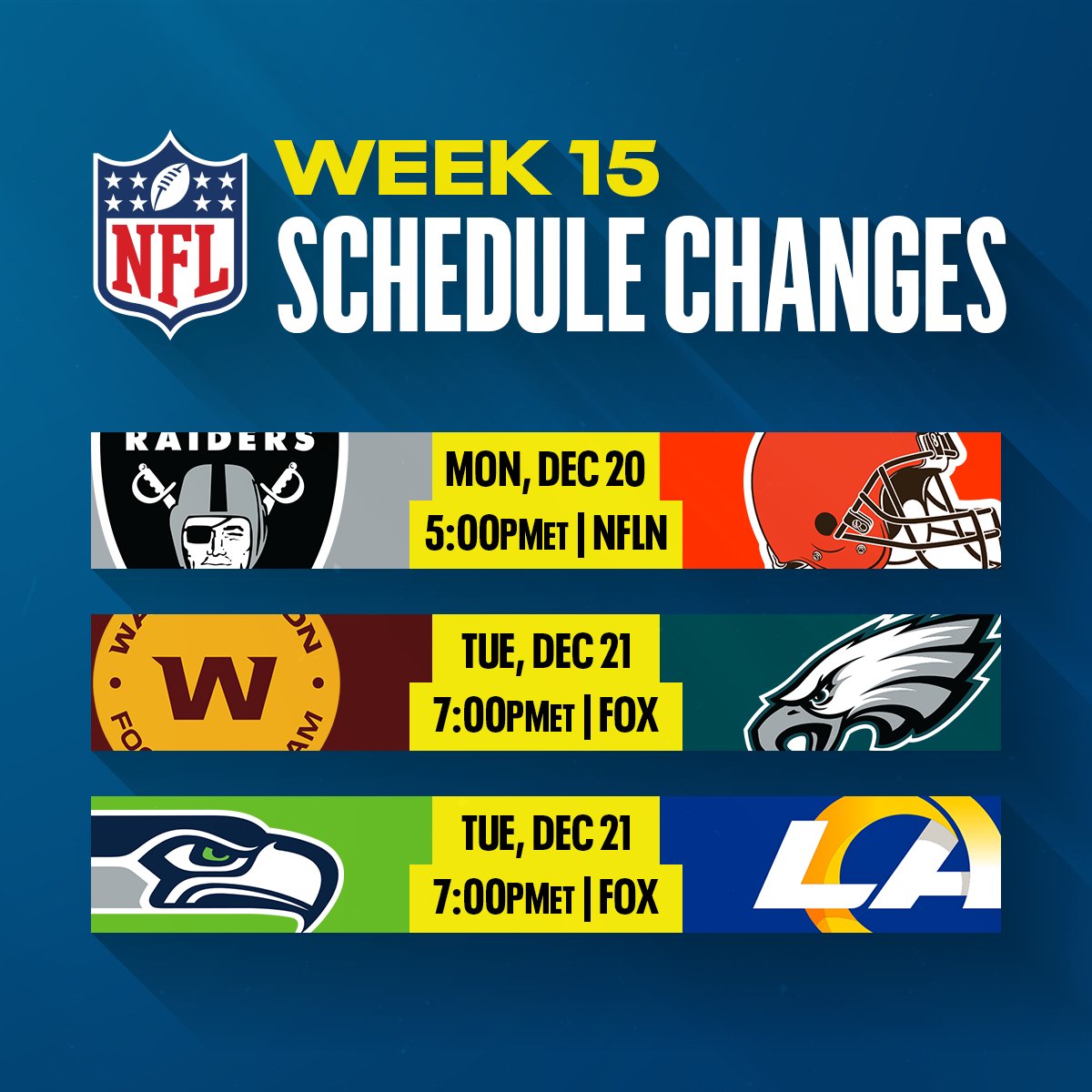 NFL Announces Schedule Changes for Week 15; Sunday Night Football Becomes Tuesday  Night Football - EssentiallySports