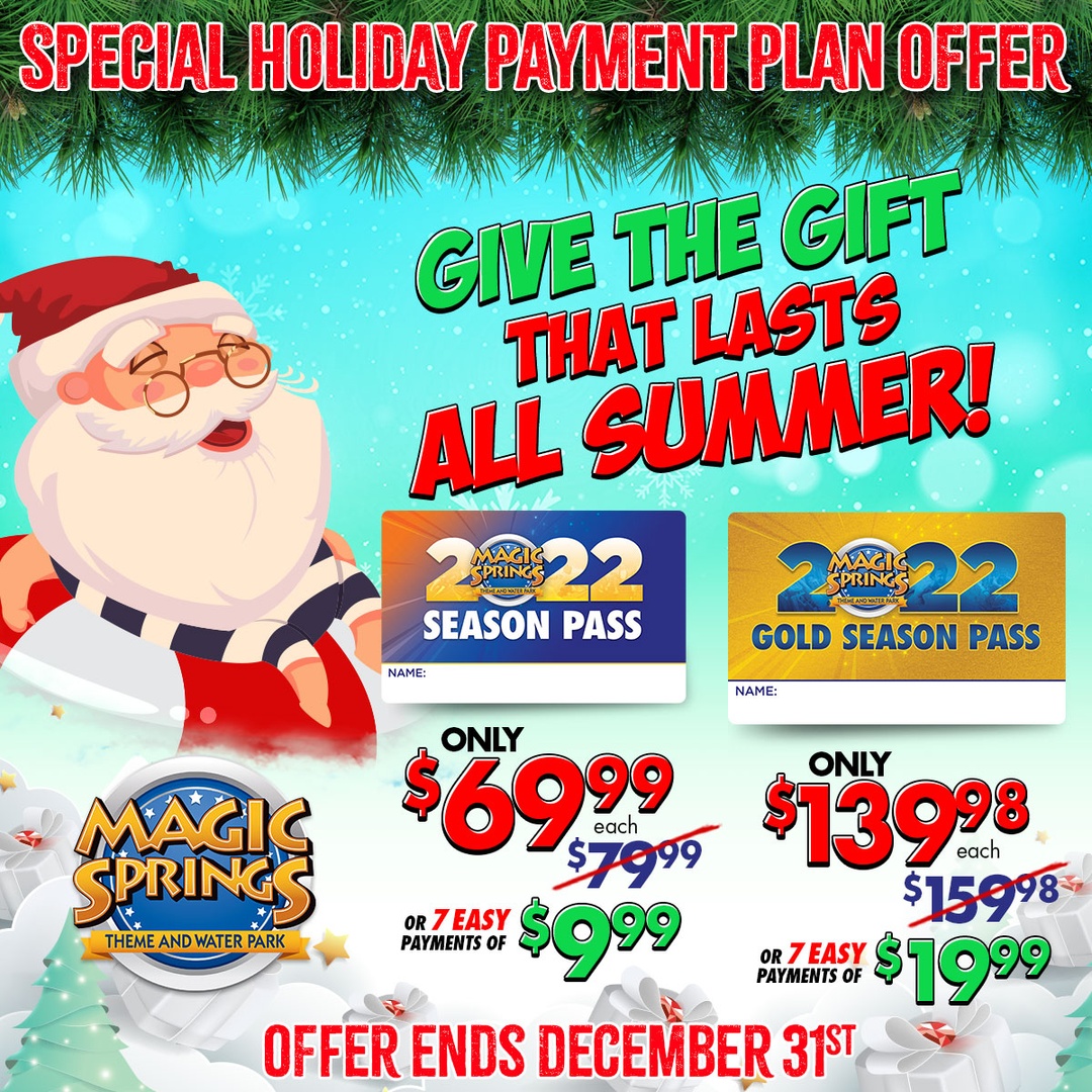 Give the gift of summer fun with our special holiday payment plan. You can get a season pass for 7 easy payments of $9.99 or a gold season pass for 7 payments of $19.99. It's the gift that keeps giving all summer long. ☀️🌊 Get yours here 👉 bit.ly/TWPayPlan2021