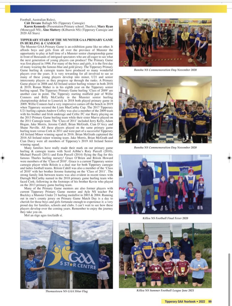 Tipperary Cumann na mBunscol (@tippcumannambun) on Twitter photo Snapshot of some of the Tipperary <a href="/AllianzIreland/">Allianz Ireland</a> <a href="/cnambnaisiunta/">Cumann na mBunscol</a> section of this year’s <a href="/TipperaryGAA/">Tipperary GAA</a> Yearbook.
Thanks to all the schools that shared photos of their Allianz Cumann na mBunscol Week activities from last June. Snapshot of some of the Tipperary <a href="/AllianzIreland/">Allianz Ireland</a> <a href="/cnambnaisiunta/">Cumann na mBunscol</a> section of this year’s <a href="/TipperaryGAA/">Tipperary GAA</a> Yearbook.
Thanks to all the schools that shared photos of their Allianz Cumann na mBunscol Week activities from last June.