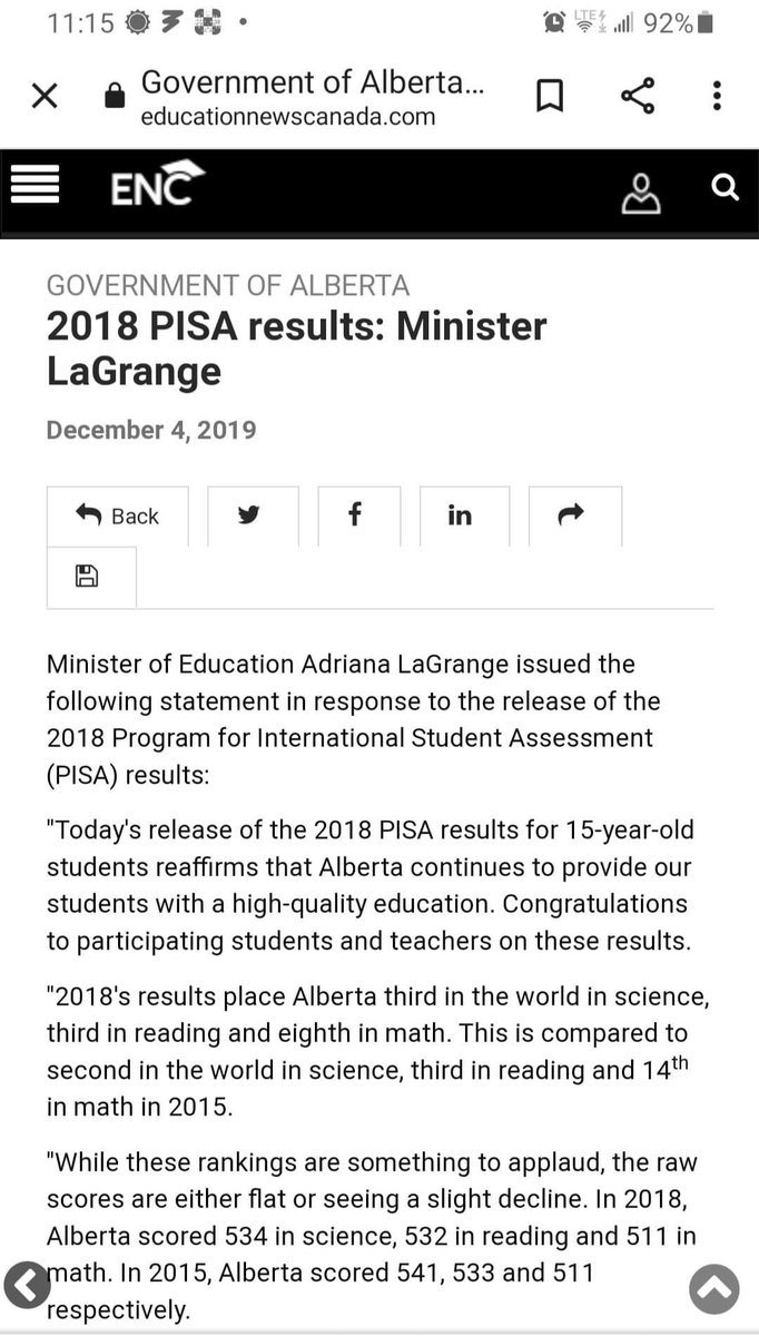 You are a terrible liar <a href="/AdrianaLaGrange/">Adriana LaGrange</a>. You say Alberta students are doing terrible because of the current curriculum. What an incredibly short memory you have. Please stop lying.