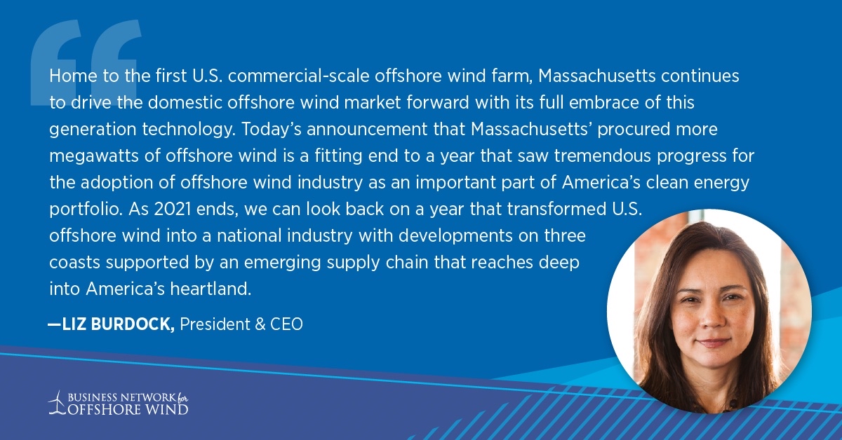 In *MORE* #BreakingNews: Mass. state officials announced that the Commonwealth selected two projects totaling 1,600 MW of #offshorewind generation, bringing the total state commitment to over 3,200 MW. Full details and statement from @LizBurdock1👇🏼: bit.ly/3IXROLs