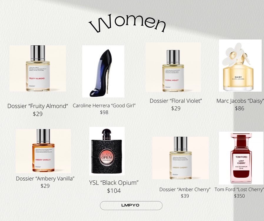 LMPYOMedia's tweet photo. If you’re a fragrance lover or want to get into fragrances but don’t want to pay the high end prices for them, #LemmePutYouOn to #Dossier!

Here are some of the best dupes, and if you want to learn more check out their website! https://t.co/RSvzmOKkRE
