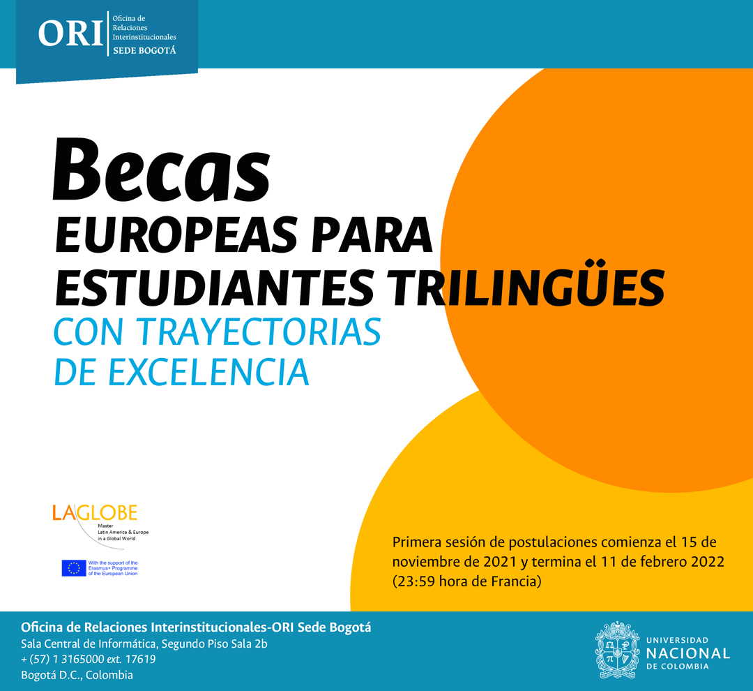 EnfermeriaUNAL1's tweet photo. MASTER LAGLOBE, BECAS EUROPEAS PARA ESTUDIANTES TRILINGÜES CON TRAYECTORIAS DE EXCELENCIA 
La primera sesión de postulaciones comienza el 15 de noviembre de 2021 y termina el 11 de febrero 2022 (23:59 hora de Francia). 
Información en https://t.co/UQR0T90W2R 
#OOPI #ORIBOG https://t.co/nfPY0qiOdB