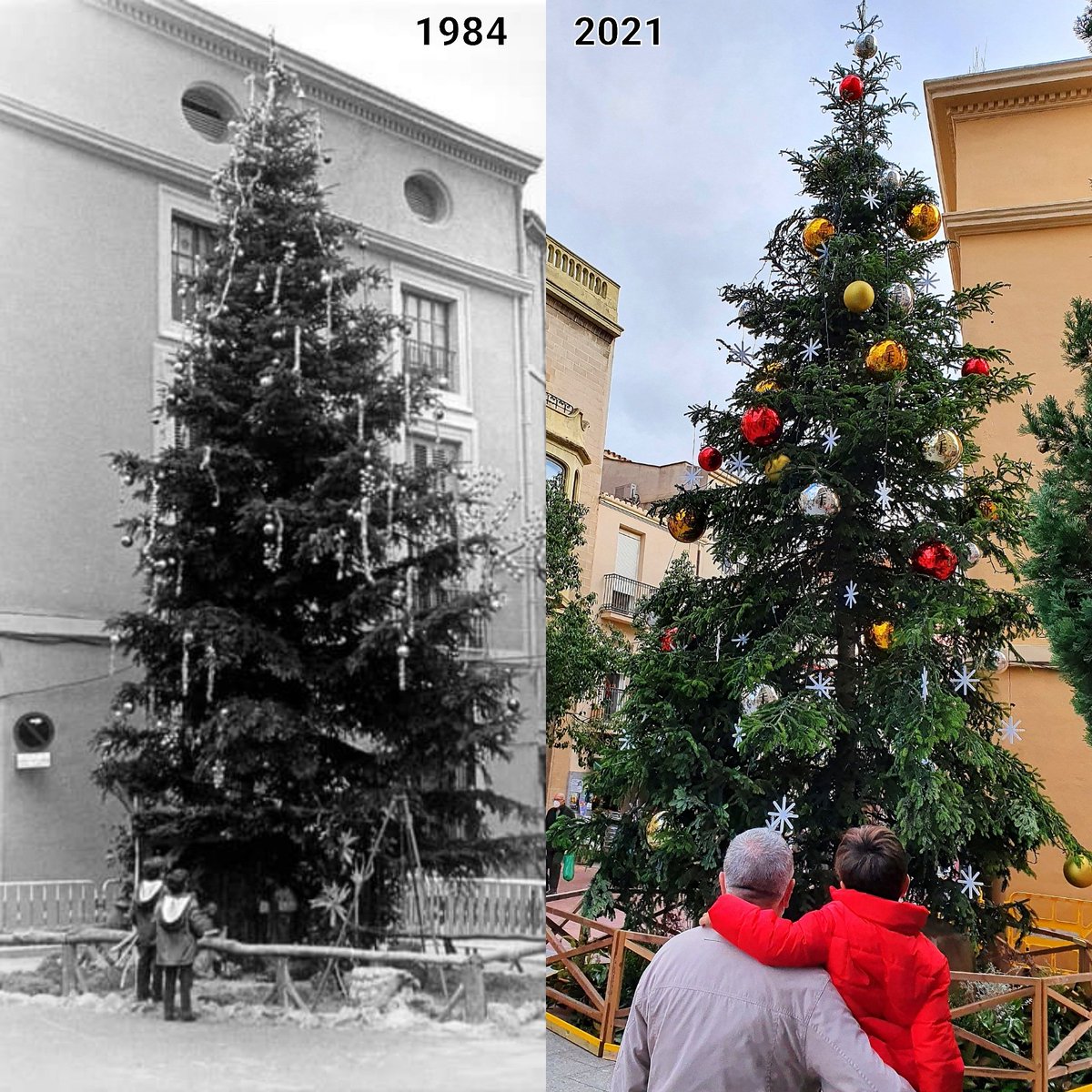 🌲⭐L'arbre de Nadal al Raval de Montserrat #Terrassa🌲 
Mateix lloc, 37 anys de diferència!!! 👧 
#NadalTerrassa21 <a href="/ArxiudeTerrassa/">Arxiu de Terrassa</a> 
<a href="/visitaterrassa/">Terrassa Turisme</a>