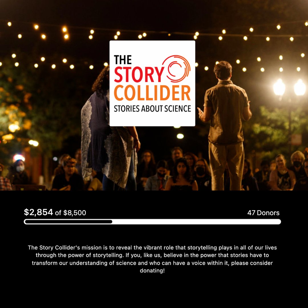 Help us meet our goal for our end-of-year fundraising campaign! 

If you, like us at The Story Collider, believe in the power that stories have to transform our understanding of science and who can have a voice within it, please consider donating! 

ow.ly/JUYi50Hey8e