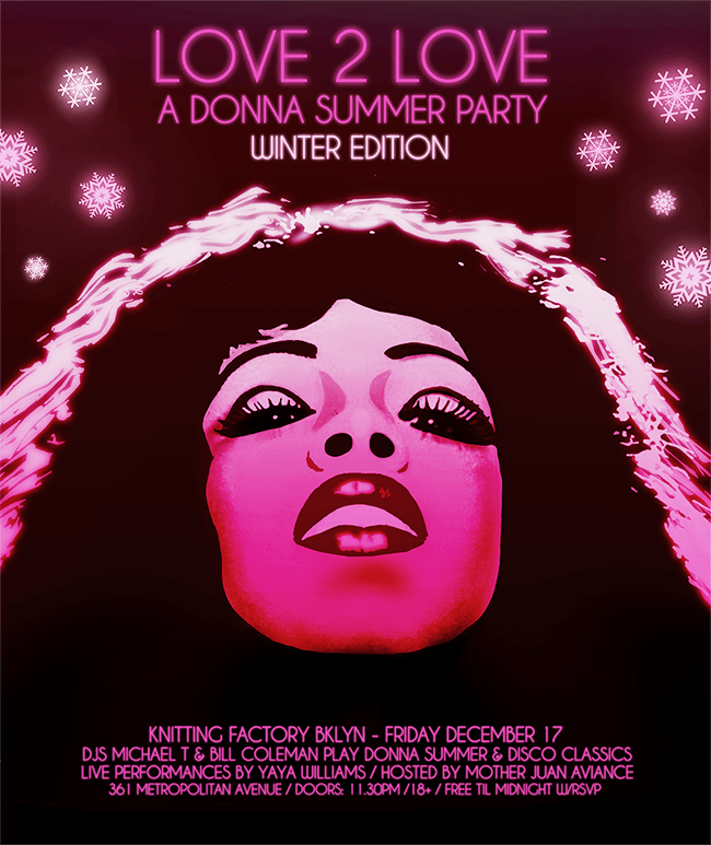 peacebisquit's tweet photo. Working the Midnight Shift🙌🏼❄️🕛🔊
💗Love 2 Love. A @OAODonnaSummer Dance Party w/DJs #MichaelT + @peacebisquit
+ Hosted by #MotherJuanAviance + #YaYaWilliams - LIVE!
❄️Winter Melody Edition. 12/17
x @KnitFactoryBK + @GBH_events
11:30pm // **Lots o'Donna & Disco Classics too!☃️ https://t.co/hoHQobi3DM