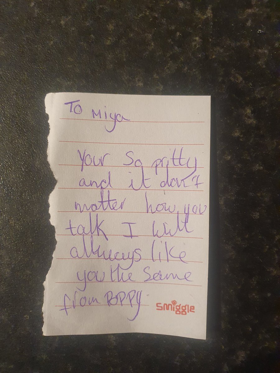 I am so very proud of how miya has dealt with things in her life especially her speech, and this note off her friend brought a tear to my eye! I'm so happy that you have such kind caring and beautiful friends in your life miya ❤❤