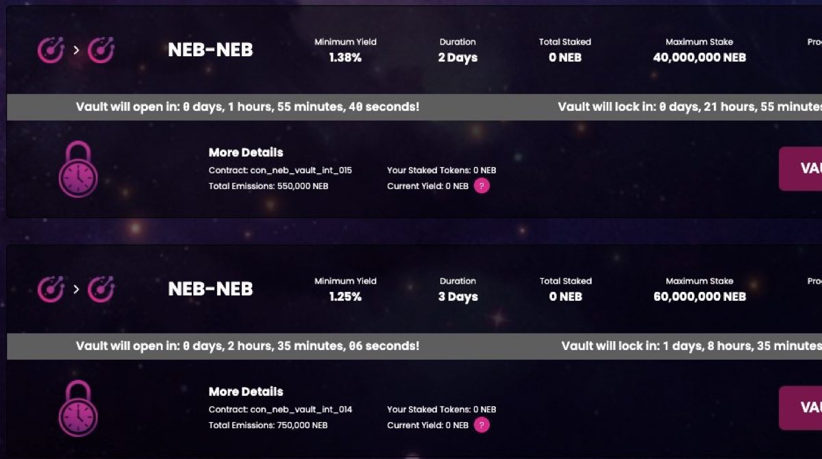 Two new vaults have been launched with overlapping lock periods. Our MAX stake feature has been refined to make it as easy as possible to stake. Set your level -> one click max stake -> earn.