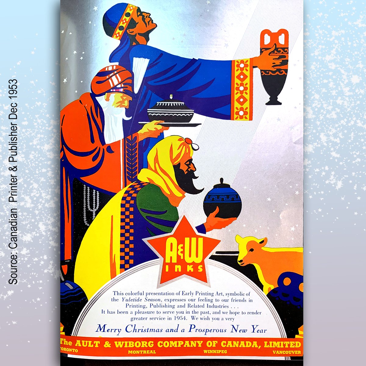 HowardIronWorks's tweet photo. Bringing you holiday cheers with a blast (of #colours) from the past - Ault & Wiborg’s famous colourful advertisements, as well as one from Sinclair Valentine Co. of #Canada. #flashbackfriday #printingink #ChristmasCheers #printinghistory #AultandWiborg. #Blastfromthepast #1950s https://t.co/X3E53Ctftx