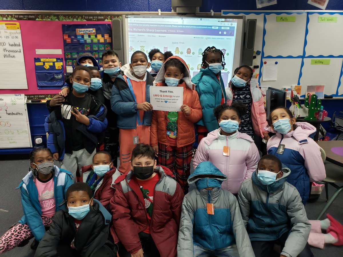 Thank you LRFD and Entergy for the new coats! Perfect for this chilly day. 💙 #BaleandBeyond #GrowingMinds #LRSD