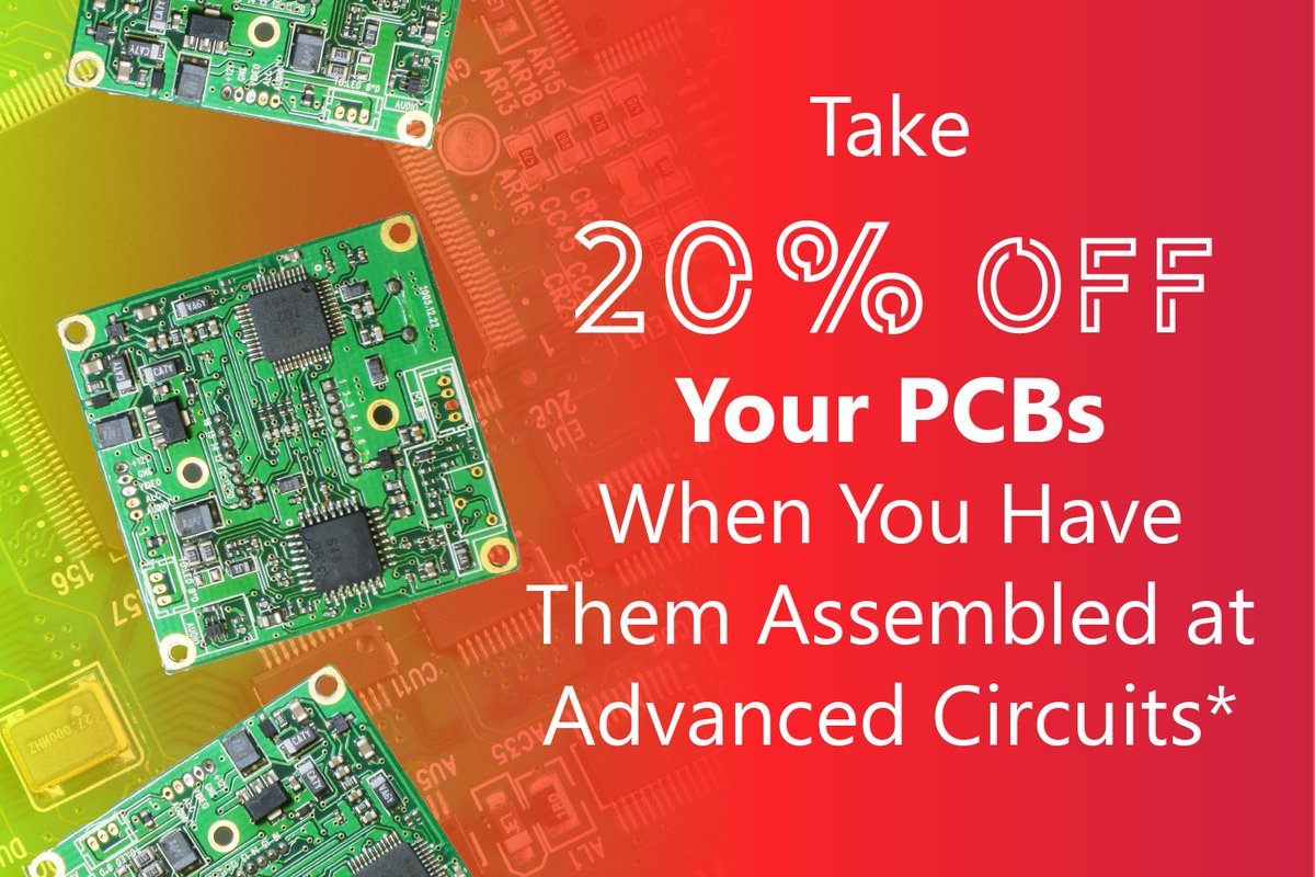 AC4PCB's tweet photo. Enjoy 20% OFF your PCBs when you have them assembled at Advanced Circuits. Made in the USA. #PCBSpecials #PCBAssembly https://t.co/6hPVlkgWiB https://t.co/12cADTv4YH