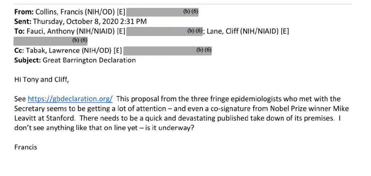 PhilWMagness's tweet image. New email dump showing Anthony Fauci and Francis Collins coordinating a propaganda campaign to attack the Great Barrington declaration last October. More coming soon so here's a teaser...
