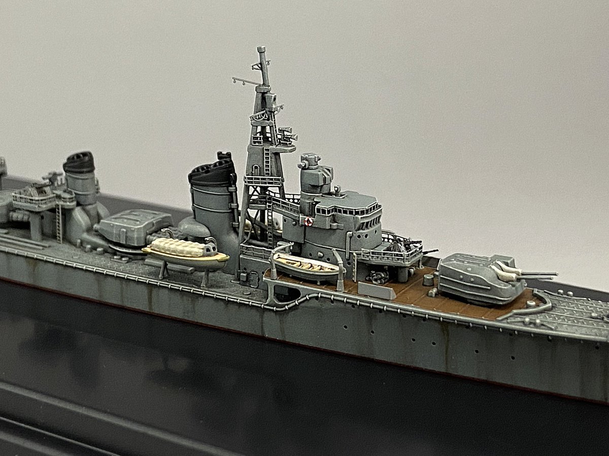 har36600's tweet photo. 駆逐艦　島風　完成しました。
キットはタミヤ製　1/700 ウォーターラインシリーズ No.460 日本海軍駆逐艦 島風
エッチングはテトラモデルワークス製
機銃、ダビット、電探などはファインモールド製のナノドレッド
主砲砲身はアドラーズネスト製の真鍮砲身を使っています。
#艦船模型
#タミヤ https://t.co/gHbAYcXh92