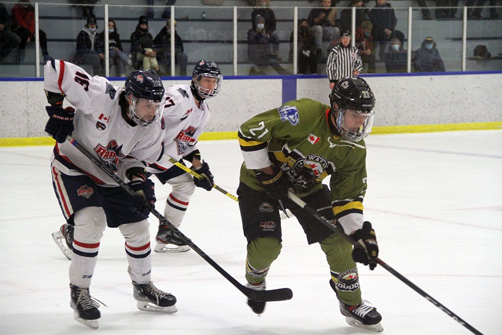 NOJHL's tweet photo. The @VoodoosNOJHL edge @RapidsNOJHL 2-1 Friday in #NOJHL play. Game recap: https://t.co/6mxBaNbrRW - Photo credit: Chris Dawson - @nojhlmedia https://t.co/3JJso6iB6a