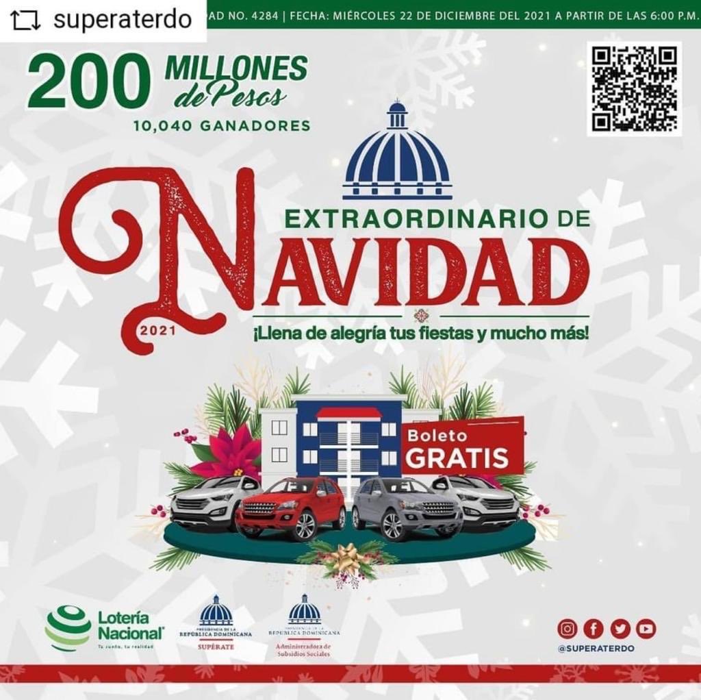 #REPOST <a href="/superaterdo/">Supérate</a> with @get__repost__app   ¡Llenamos de alegría la Navidad de nuestras familias #Supérate! Este 22 de diciembre podrás ser uno de los 10 040 ganadores de grandes premios con el sorteo «#ExtraordinarioDeNavidad2021» de la <a href="/LoteriaRDO/">Lotería Nacional Dominicana</a>. #repostandroid #repostw10