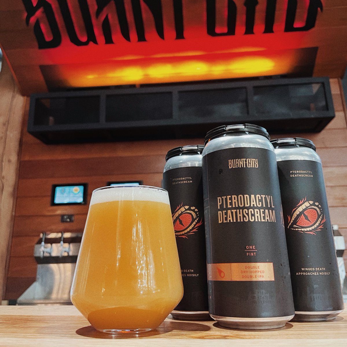 #SCRAAAW! Today's beer is Pterodactyl Deathscream Double Dry-Hopped Double IPA!  This bold beer from <a href="/burntcitybeer/">Burnt City Brewing.</a> is a tropical force to be reckoned with!