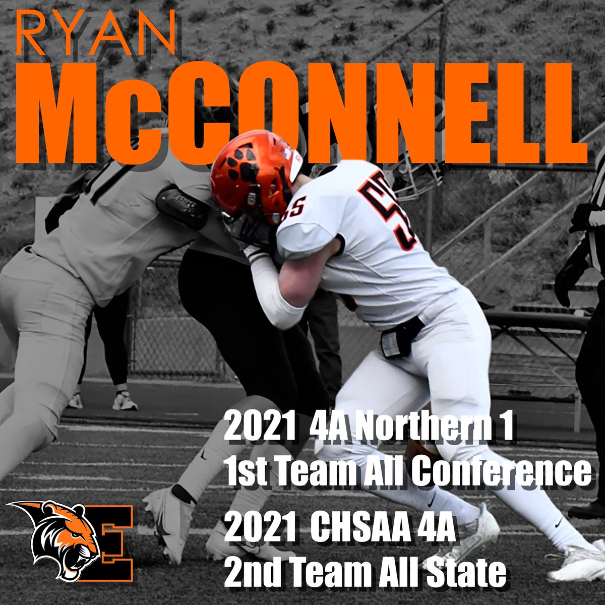 ErieTigersFB's tweet photo. Congratulations to @RyanMcConnell55 on being awarded first team all conference, second team all state being selected for the CHSCA State Game.  Ryan was a two year captain, center, inside linebacker, kick returner….#TFL https://t.co/V3hLqu1yCd