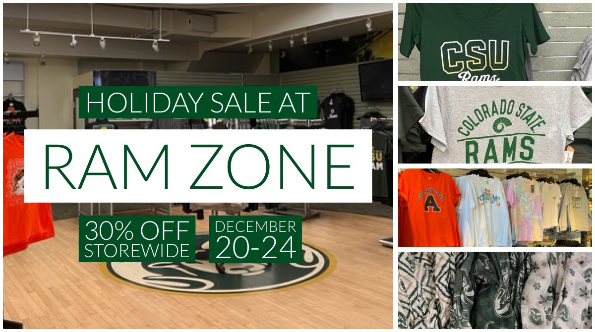 ColoradoStateU's tweet image. HOLIDAY SALE! 🎁
The Ram Zone in Old Town is having a holiday sale this week, with items marked 30% off storewide 🐏